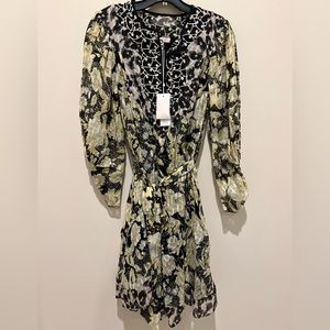 Rebecca Taylor Floral Dress with Leopard Trim